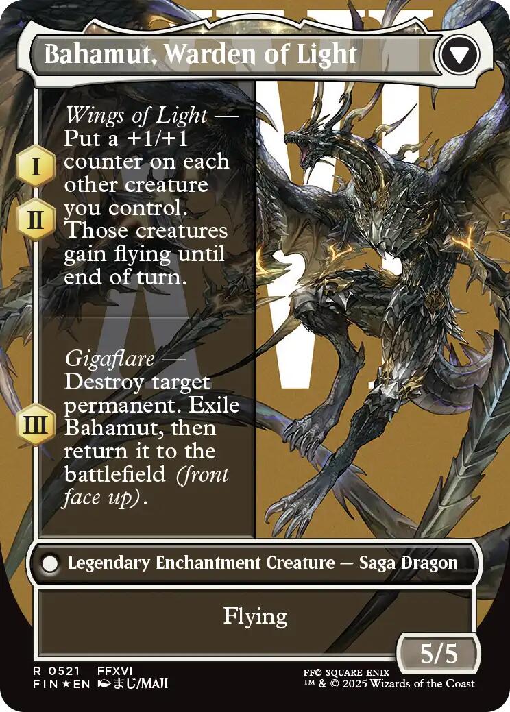 Dion, Bahamut's Dominant // Bahamut, Warden of Light (Borderless) (Surge Foil) [FINAL FANTASY] | Cards and Coasters CA