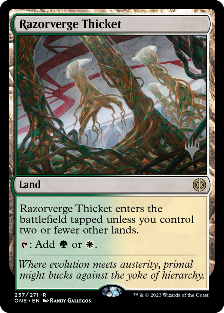 Razorverge Thicket (Promo Pack) [Phyrexia: All Will Be One Promos] | Cards and Coasters CA