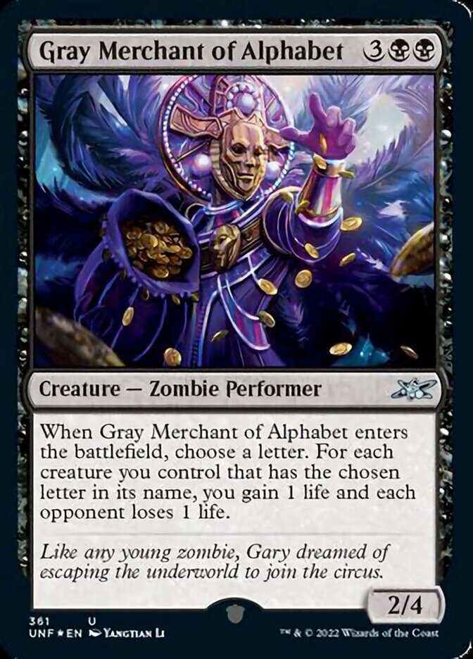 Gray Merchant of Alphabet (Galaxy Foil) [Unfinity] | Cards and Coasters CA