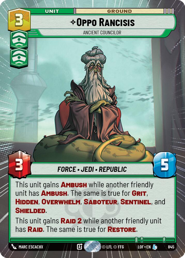 Oppo Rancisis - Ancient Councilor (845) (Hyperspace Foil) (845) [Legends of the Force] | Cards and Coasters CA