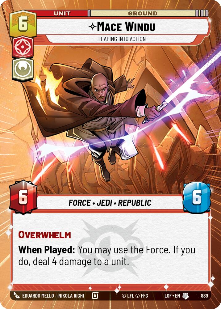 Mace Windu - Leaping into Action (889) (Hyperspace Foil) (889) [Legends of the Force] | Cards and Coasters CA