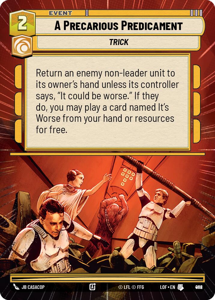 A Precarious Predicament (962) (Hyperspace Foil) (962) [Legends of the Force] | Cards and Coasters CA