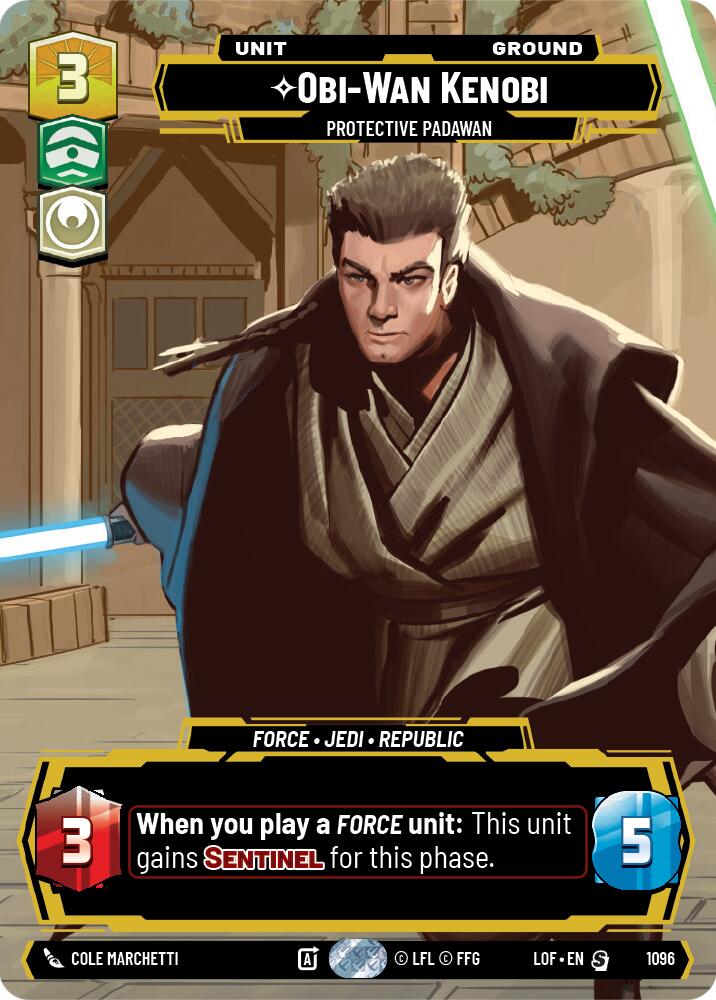 Obi-Wan Kenobi - Protective Padawan (1096) (Prestige Foil) (1096) [Legends of the Force] | Cards and Coasters CA