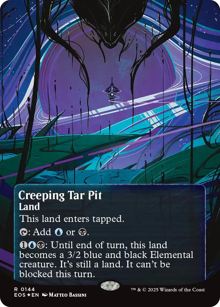 Creeping Tar Pit (0144) (Borderless) (Galaxy Foil) [Edge of Eternities: Stellar Sights] | Cards and Coasters CA