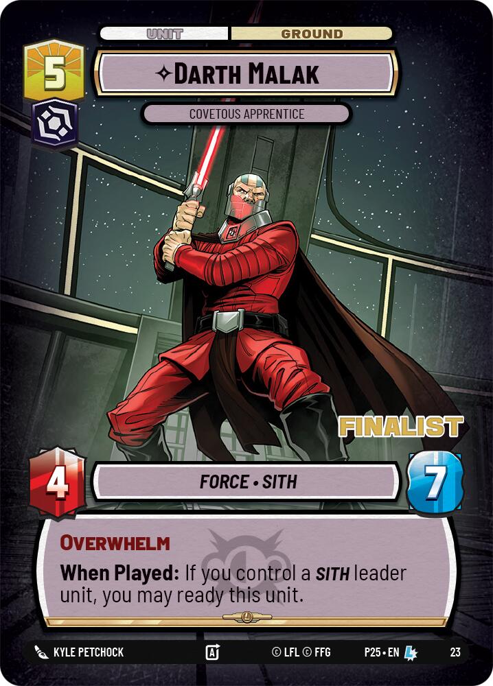 Darth Malak - Covetous Apprentice (Finalist) (23) (23) [Organized Play Promos] | Cards and Coasters CA