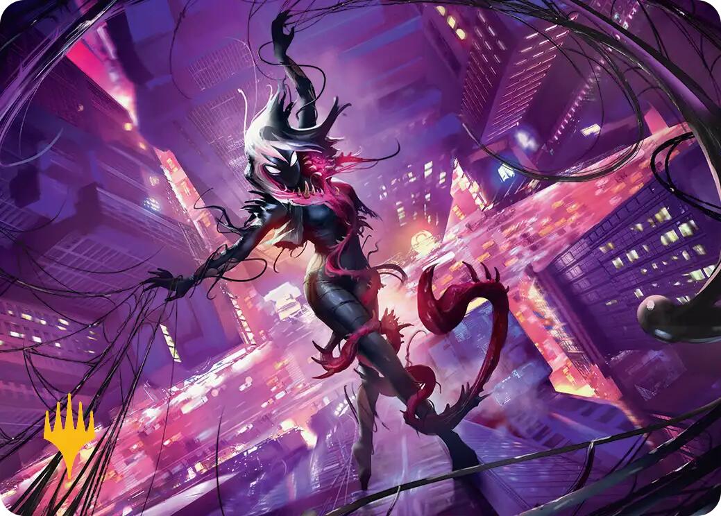 Gwenom, Remorseless Art Card (Gold-Stamped Planeswalker Symbol) [Marvel's Spider-Man Art Series] | Cards and Coasters CA