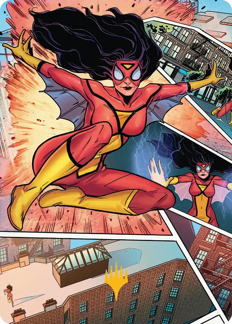 Spider-Woman, Stunning Savior Art Card (Gold-Stamped Planeswalker Symbol) [Marvel's Spider-Man Art Series] | Cards and Coasters CA