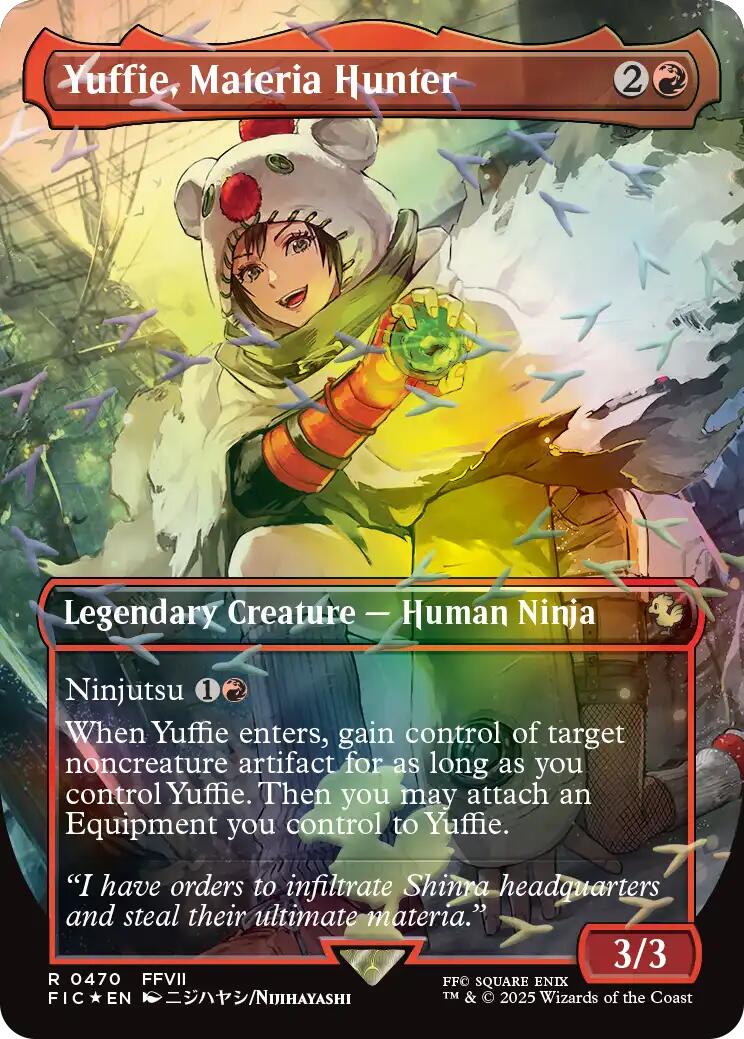 Yuffie, Materia Hunter (Borderless) (Chocobo Track Foil) [FINAL FANTASY Commander] | Cards and Coasters CA