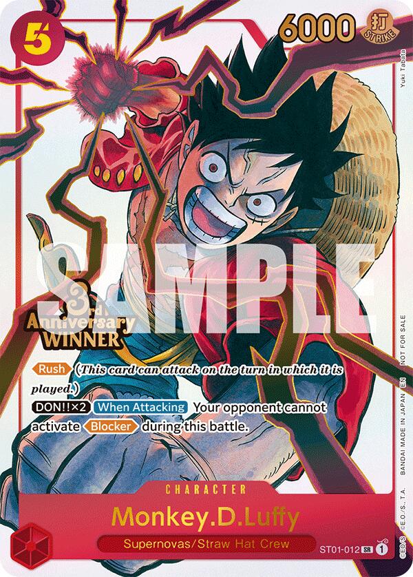 Monkey.D.Luffy (ST01-012) (3rd Anniversary Winner) [One Piece Promotion Cards] | Cards and Coasters CA