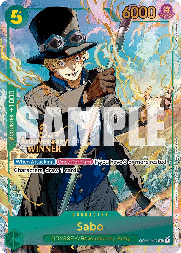 Sabo (OP09-027) (3rd Anniversary Winner) [One Piece Promotion Cards] | Cards and Coasters CA