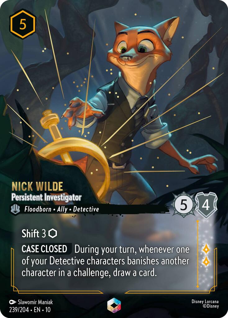 Nick Wilde - Persistent Investigator (Enchanted) (239/204) [Whispers in the Well] | Cards and Coasters CA