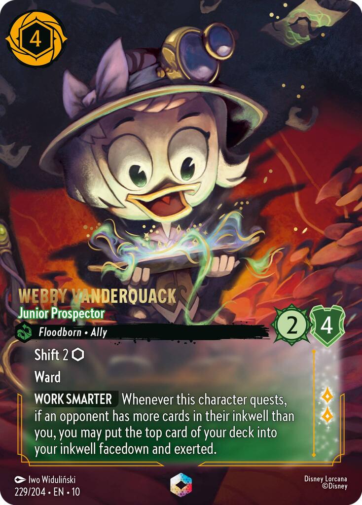 Webby Vanderquack - Junior Prospector (Enchanted) (229/204) [Whispers in the Well] | Cards and Coasters CA