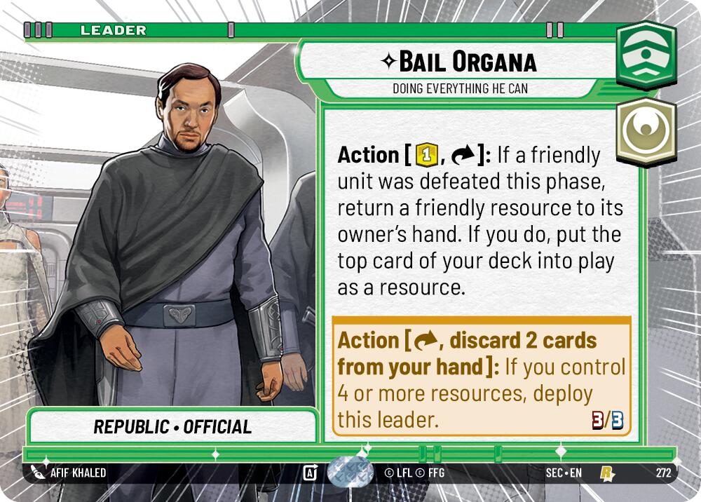 Bail Organa - Doing Everything He Can (Hyperspace) (272) (272) [Secrets of Power] | Cards and Coasters CA