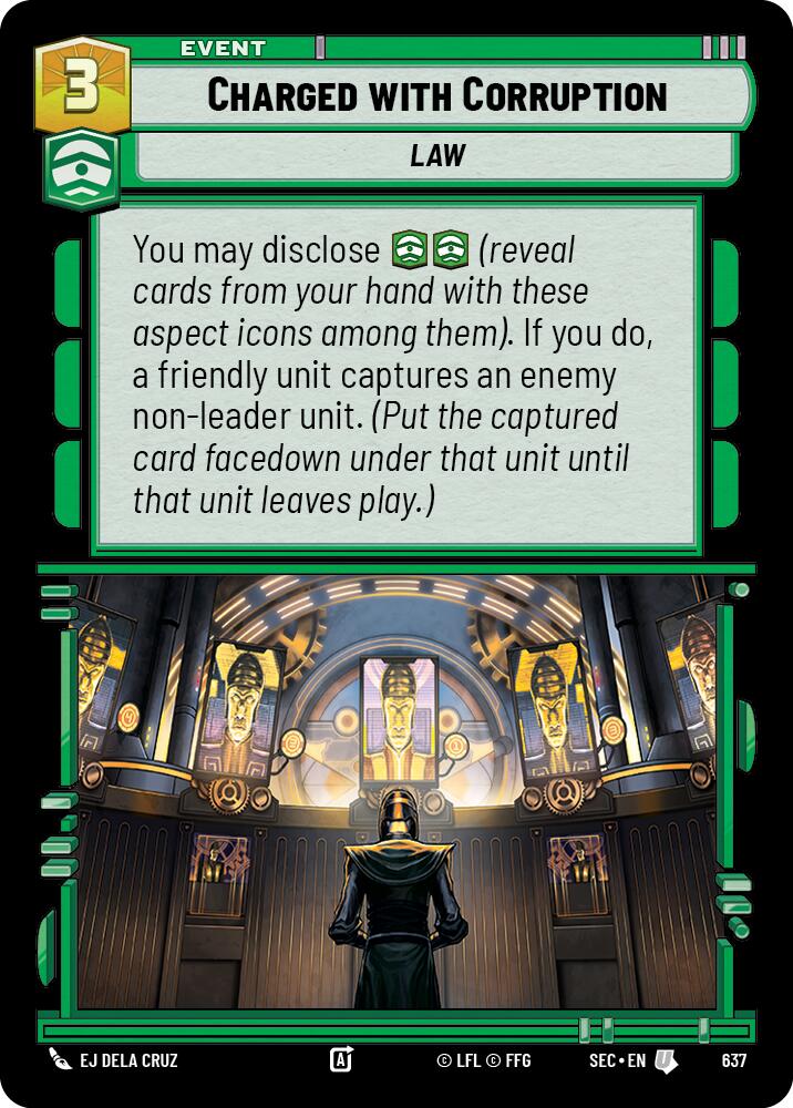 Charged with Corruption (637) (Foil) (637) [Secrets of Power] | Cards and Coasters CA