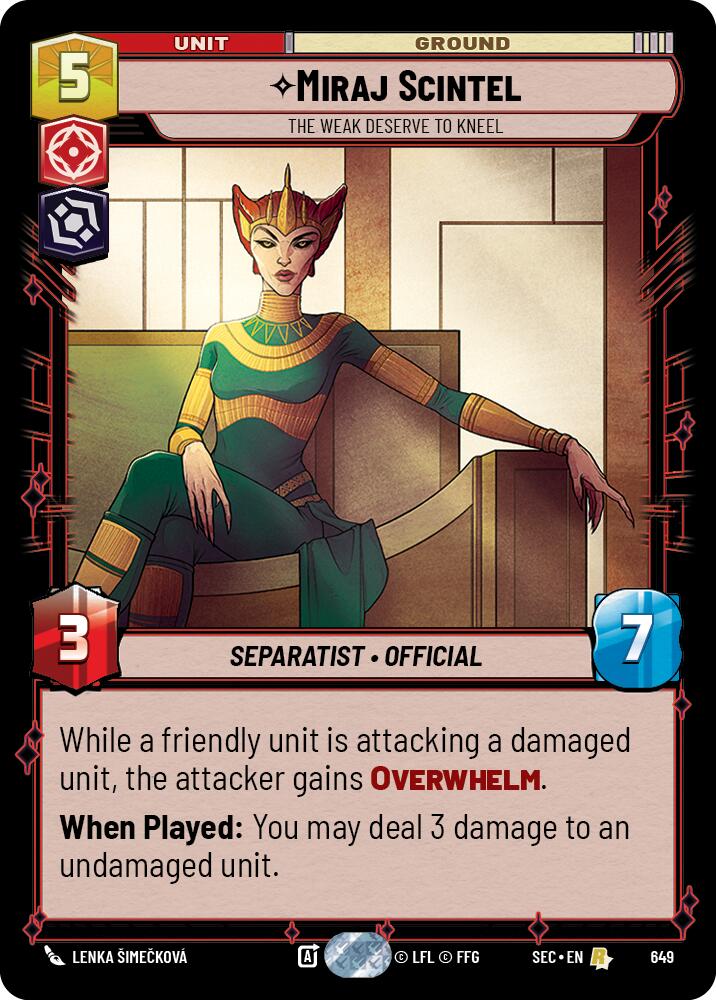 Miraj Scintel - The Weak Deserve to Kneel (Foil) (649) (649) [Secrets of Power] | Cards and Coasters CA