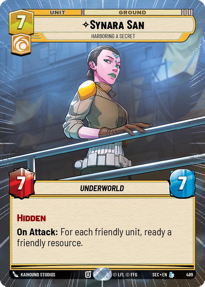 Synara San - Harboring a Secret (Hyperspace) (489) (489) [Secrets of Power] | Cards and Coasters CA