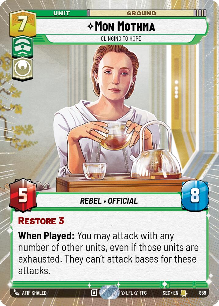 Mon Mothma - Clinging to Hope (Hyperspace Foil) (859) (859) [Secrets of Power] | Cards and Coasters CA