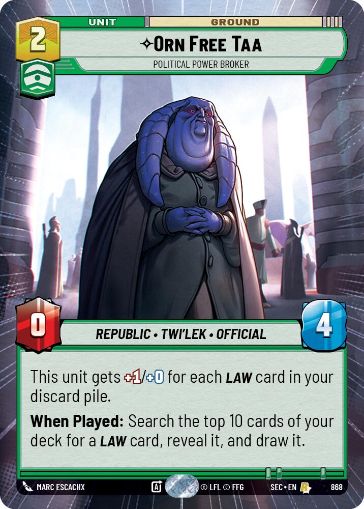 Orn Free Taa - Political Power Broker (Hyperspace Foil) (868) (868) [Secrets of Power] | Cards and Coasters CA