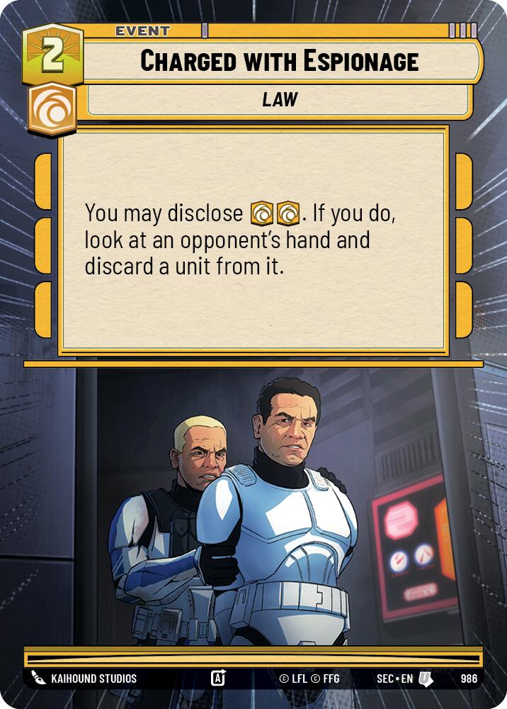 Charged with Espionage (986) (Hyperspace Foil) (986) [Secrets of Power] | Cards and Coasters CA