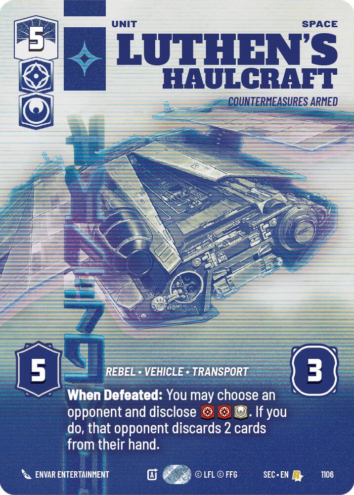 Luthen's Haulcraft - Countermeasures Armed (Prestige Foil) (1106) (1106) [Secrets of Power] | Cards and Coasters CA