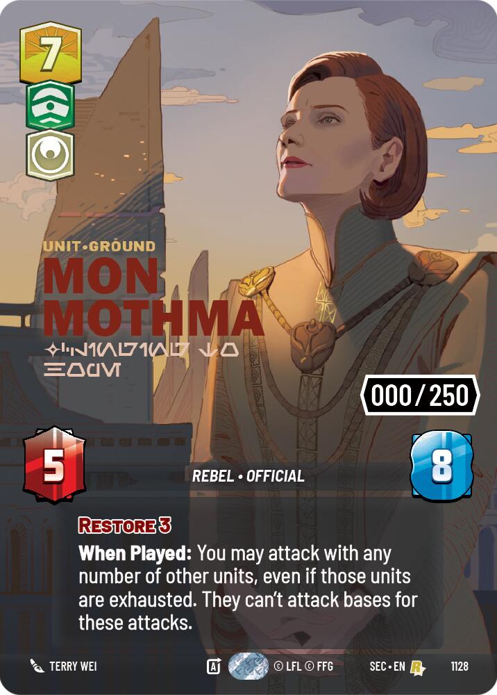 Mon Mothma - Clinging to Hope (Serialized) (1128) (1128) [Secrets of Power] | Cards and Coasters CA