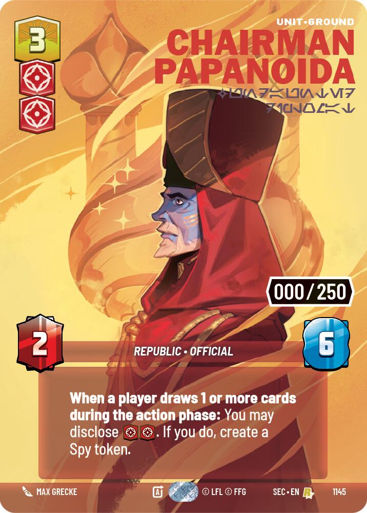 Chairman Papanoida - Undaunted Diplomat (Serialized) (1145) (1145) [Secrets of Power] | Cards and Coasters CA