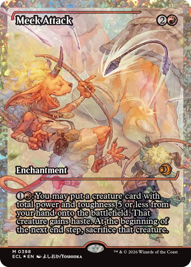 Meek Attack (398) (Showcase) (Fracture Foil) [Lorwyn Eclipsed] | Cards and Coasters CA