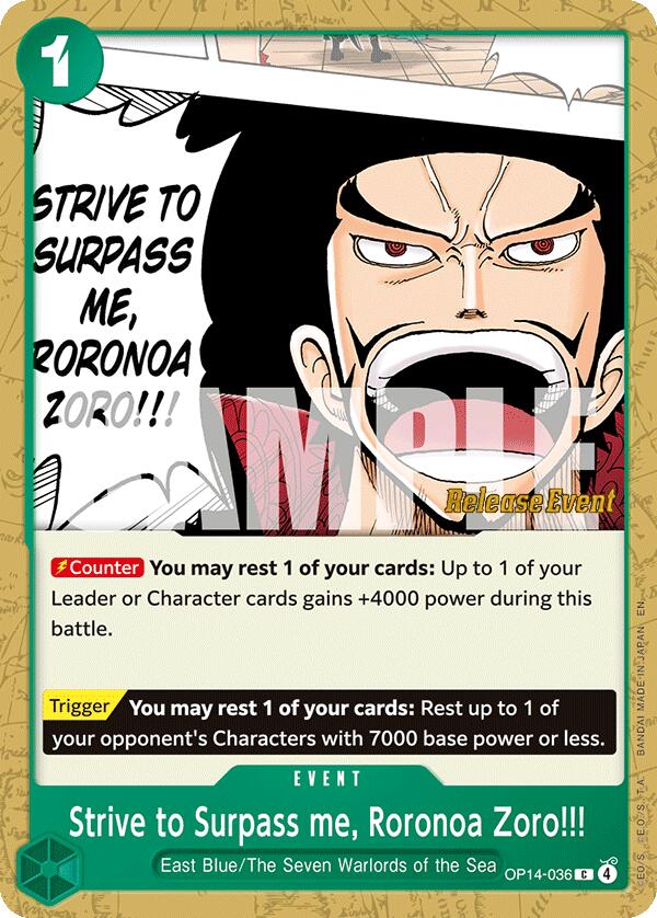 Strive to Surpass me, Roronoa Zoro!!! [The Azure Sea's Seven Release Event Cards] | Cards and Coasters CA
