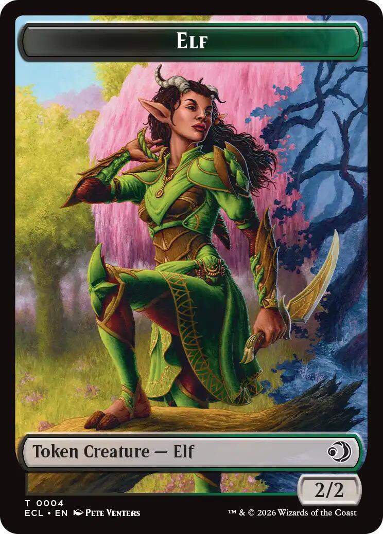 Elf // Treasure Double-Sided Token [Lorwyn Eclipsed Tokens] | Cards and Coasters CA