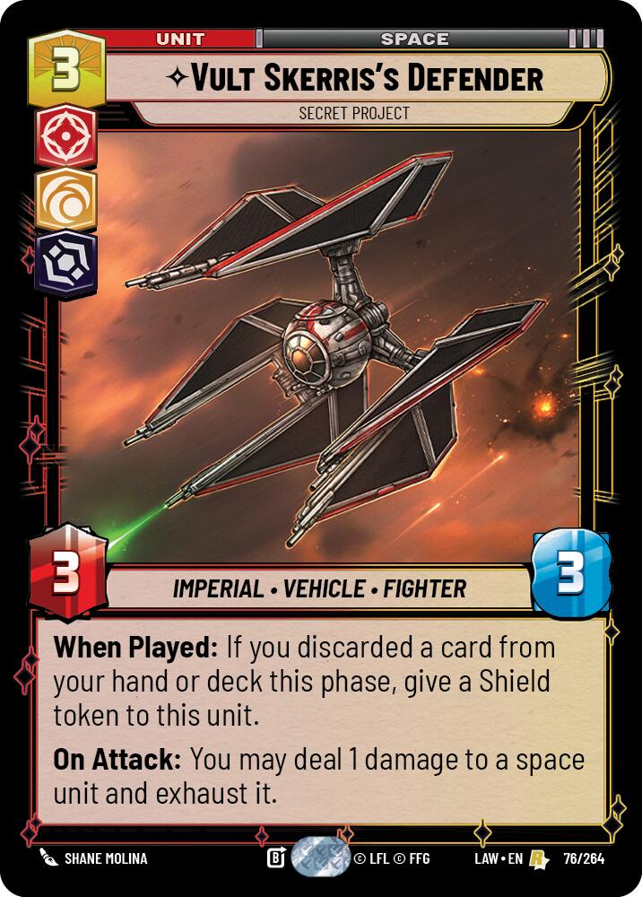 Vult Skerris's Defender - Secret Project (76/264) (76/264) [A Lawless Time] | Cards and Coasters CA