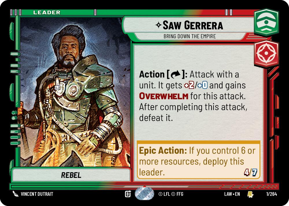 Saw Gerrera - Bring Down the Empire (1/264) (1/264) [A Lawless Time] | Cards and Coasters CA