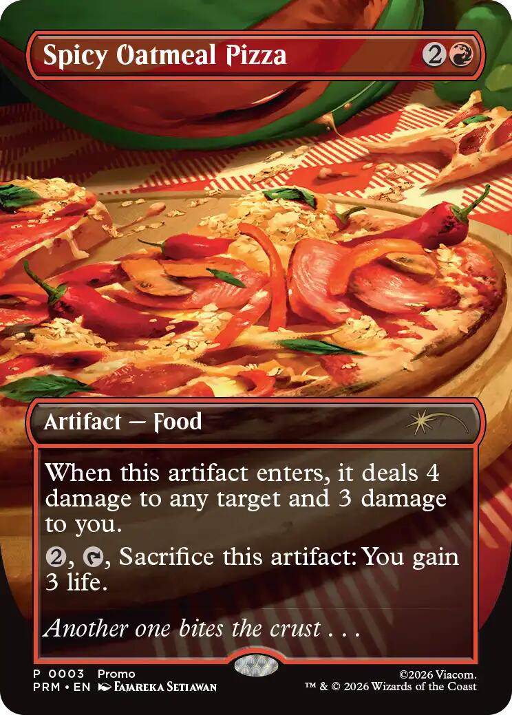 Spicy Oatmeal Pizza (Borderless) [Wizards Play Network 2026] | Cards and Coasters CA