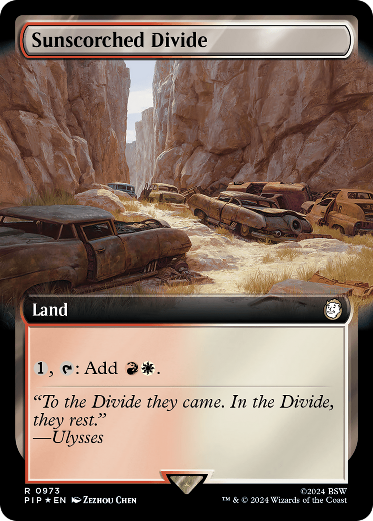 Sunscorched Divide (Extended Art) (Surge Foil) [Fallout] | Cards and Coasters CA