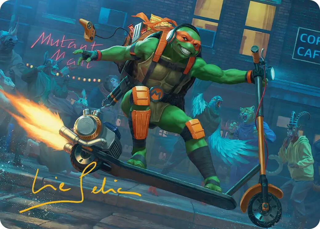 Michelangelo, On the Scene Art Card (Gold-Stamped Signature) [Teenage Mutant Ninja Turtles Art Series] | Cards and Coasters CA