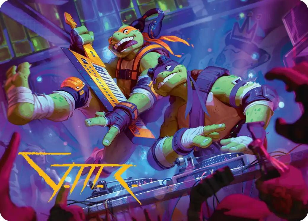 Mikey & Don, Party Planners Art Card (Gold-Stamped Signature) [Teenage Mutant Ninja Turtles Art Series] | Cards and Coasters CA