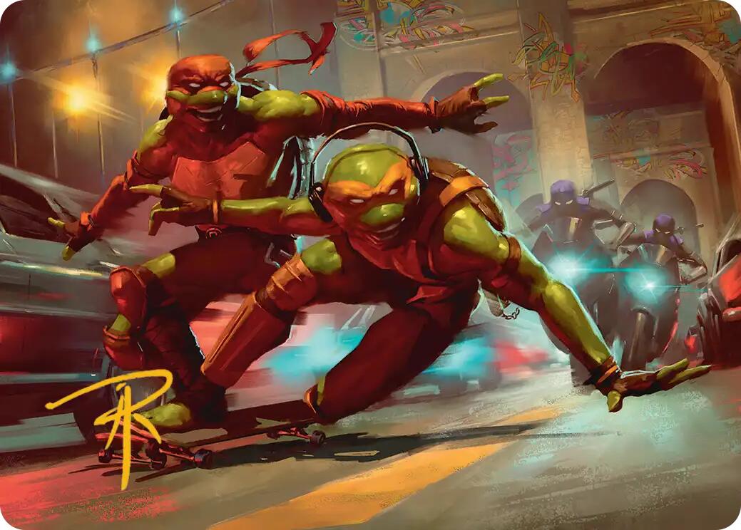 Raph & Mikey, Troublemakers Art Card (Gold-Stamped Signature) [Teenage Mutant Ninja Turtles Art Series] | Cards and Coasters CA