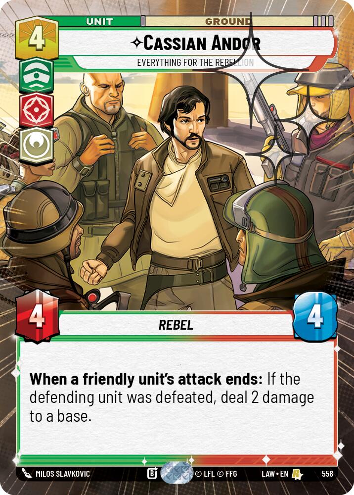 Cassian Andor - Everything for the Rebellion (558) (Hyperspace Foil) (558) [A Lawless Time] | Cards and Coasters CA