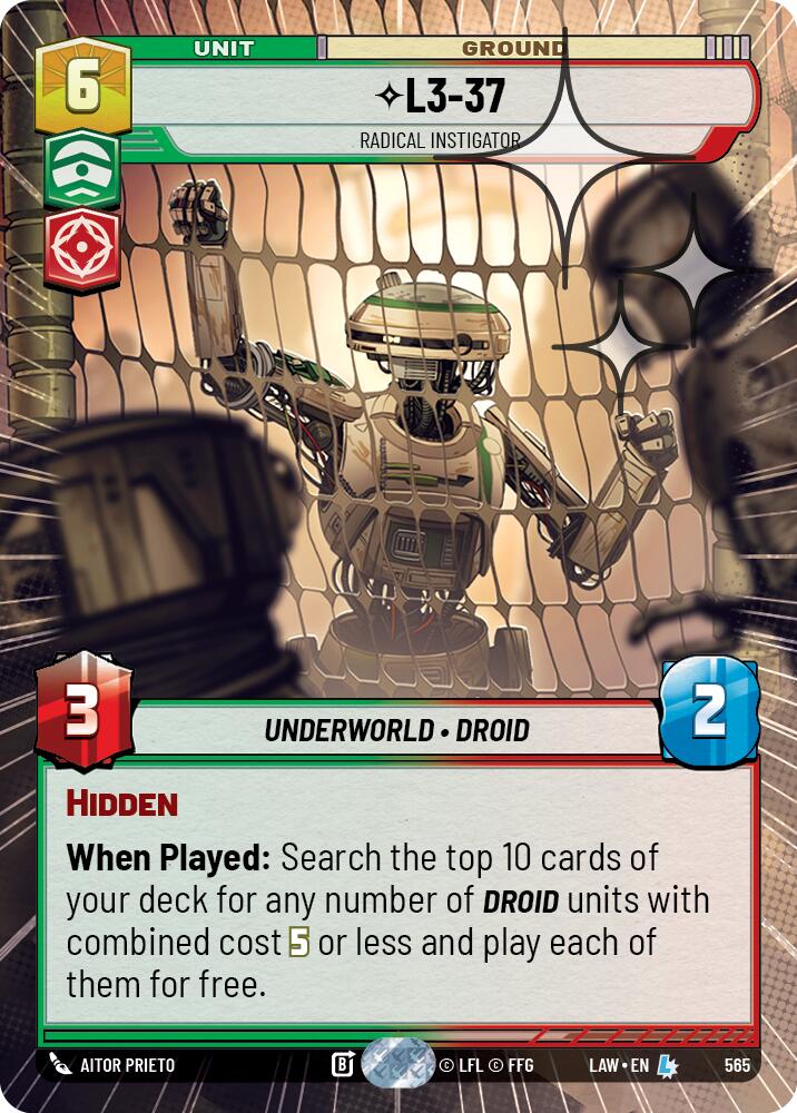 L3-37 - Radical Instigator (565) (Hyperspace Foil) (565) [A Lawless Time] | Cards and Coasters CA