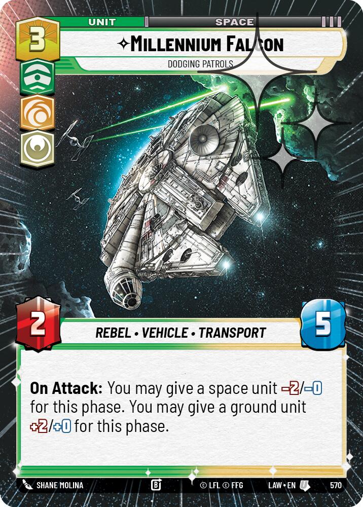 Millennium Falcon - Dodging Patrols (570) (Hyperspace Foil) (570) [A Lawless Time] | Cards and Coasters CA