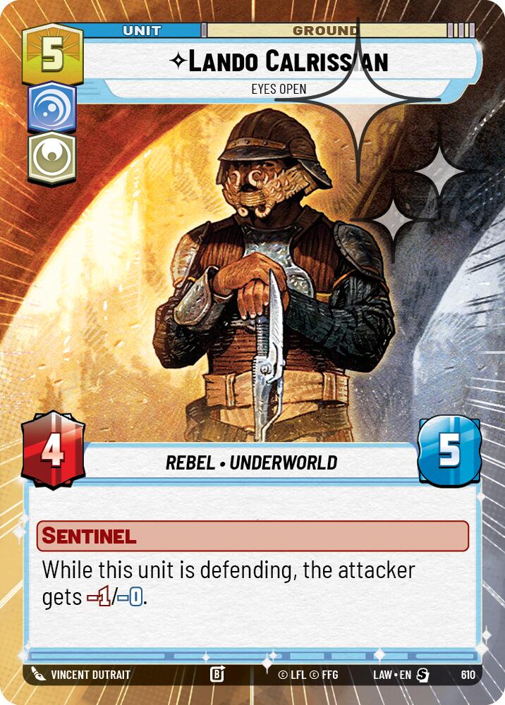Lando Calrissian - Eyes Open (610) (Hyperspace Foil) (610) [A Lawless Time] | Cards and Coasters CA