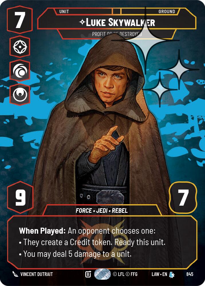 Luke Skywalker - Profit or Be Destroyed (Prestige Foil) (845) (845) [A Lawless Time] | Cards and Coasters CA
