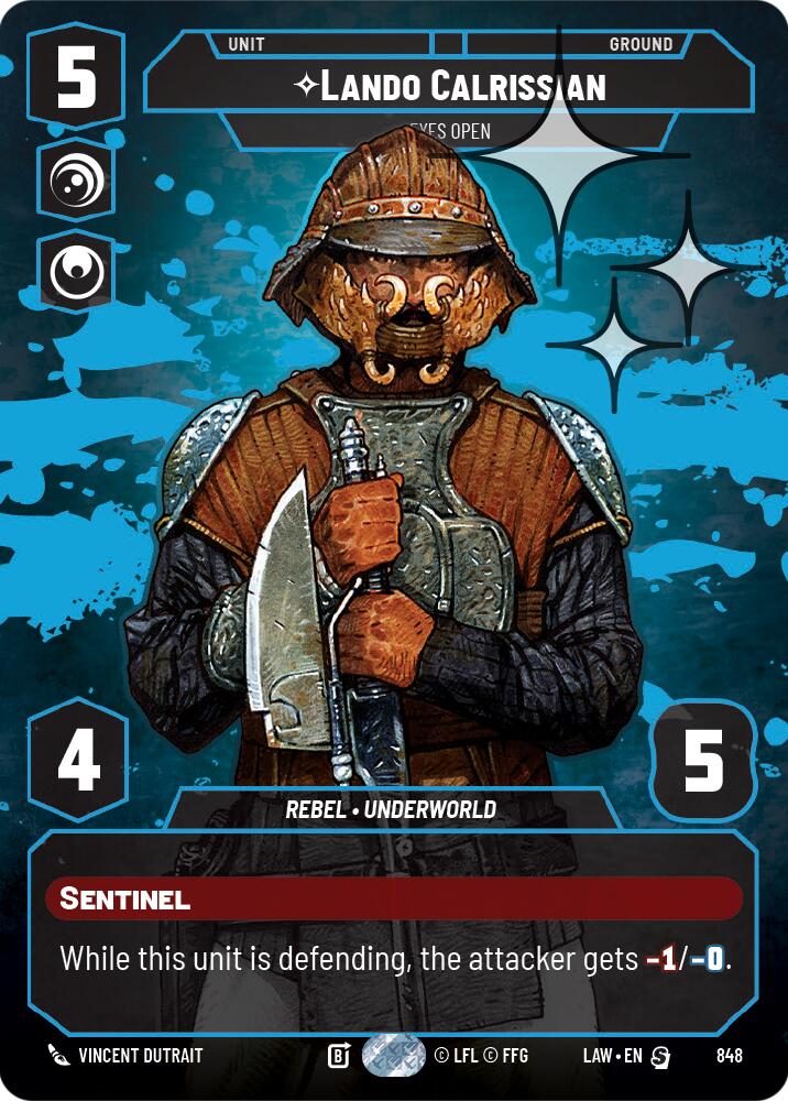 Lando Calrissian - Eyes Open (Prestige Foil) (848) (848) [A Lawless Time] | Cards and Coasters CA