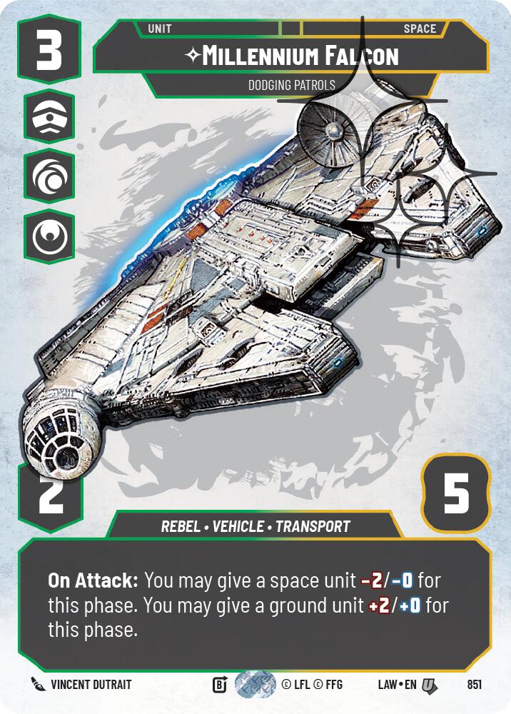 Millennium Falcon - Dodgingg Patrols (Prestige Foil) (851) (851) [A Lawless Time] | Cards and Coasters CA