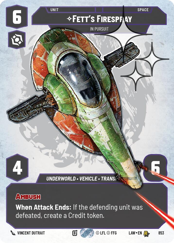 Fett's Firespray - In Pursuit (Prestige Foil) (853) (853) [A Lawless Time] | Cards and Coasters CA