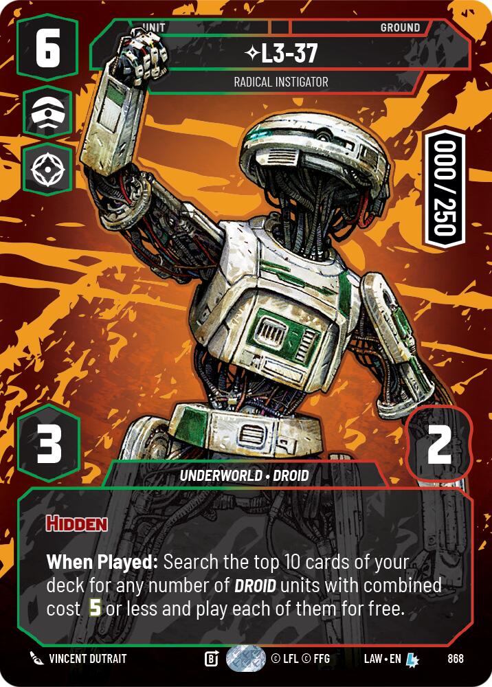 L3-37 - Radical Instigator (Serialized) (868) (868) [A Lawless Time] | Cards and Coasters CA