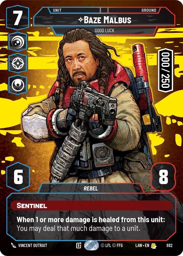 Baze Malbus - Good Luck (Serialized) (882) (882) [A Lawless Time] | Cards and Coasters CA