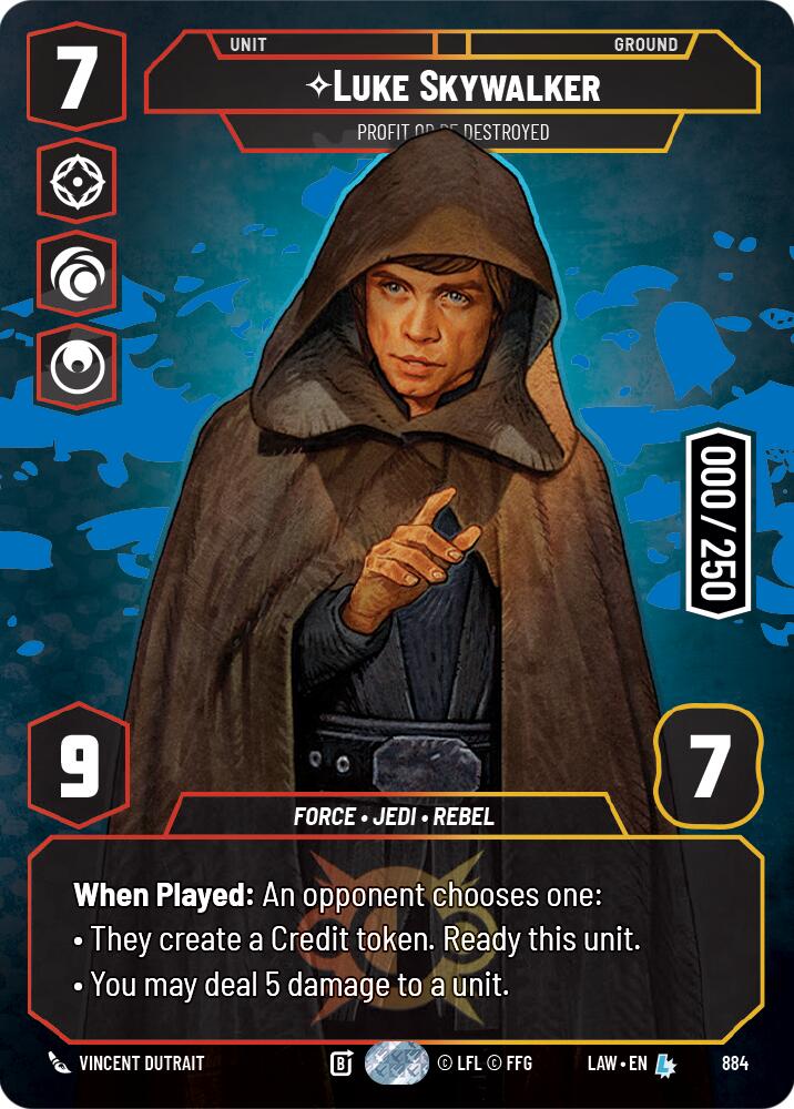 Luke Skywalker - Profit or Be Destroyed (Serialized) (884) (884) [A Lawless Time] | Cards and Coasters CA