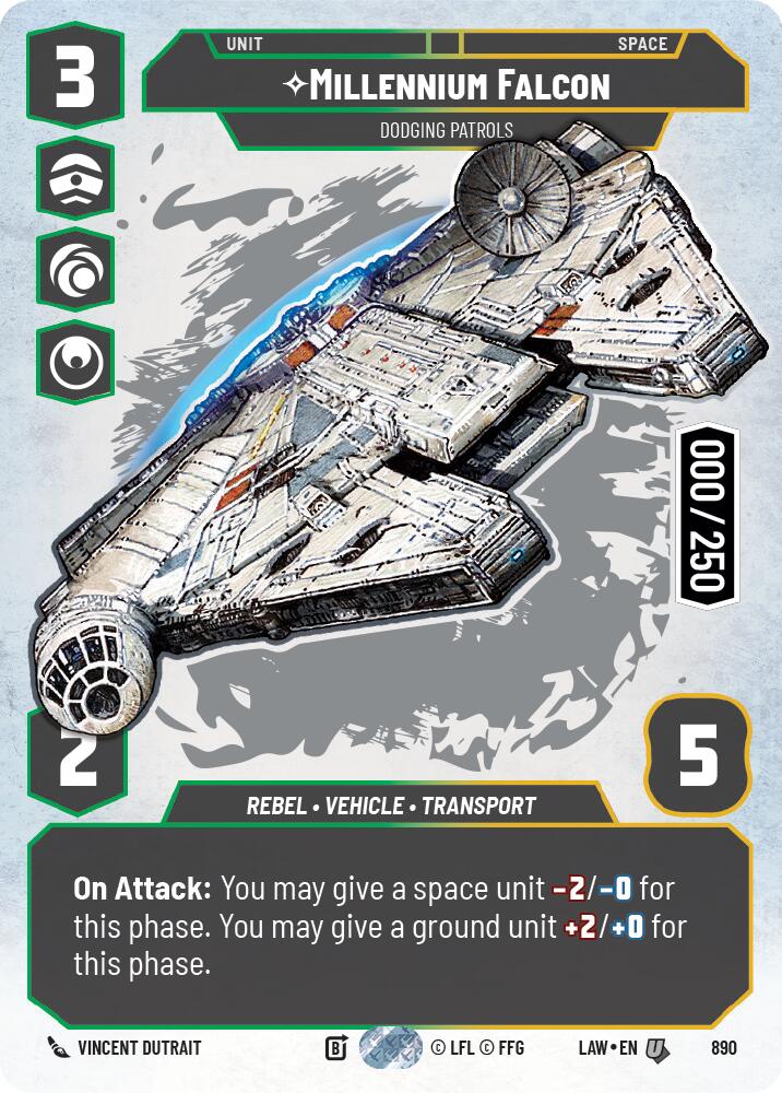 Millennium Falcon - Dodgingg Patrols (Serialized) (890) (890) [A Lawless Time] | Cards and Coasters CA