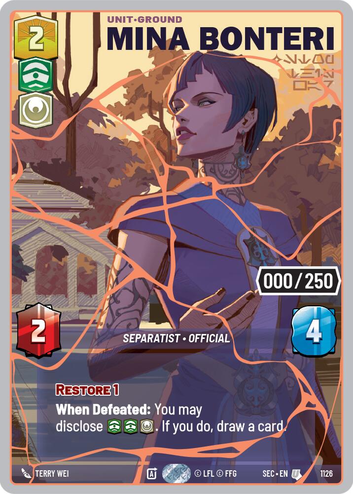 Mina Bonteri - Stop This War (1126) (Serialized) (Rose Gold) (1126) [Secrets of Power] | Cards and Coasters CA