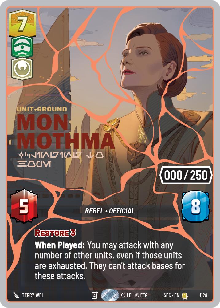 Mon Mothma - Clinging to Hope (1128) (Serialized) (Rose Gold) (1128) [Secrets of Power] | Cards and Coasters CA